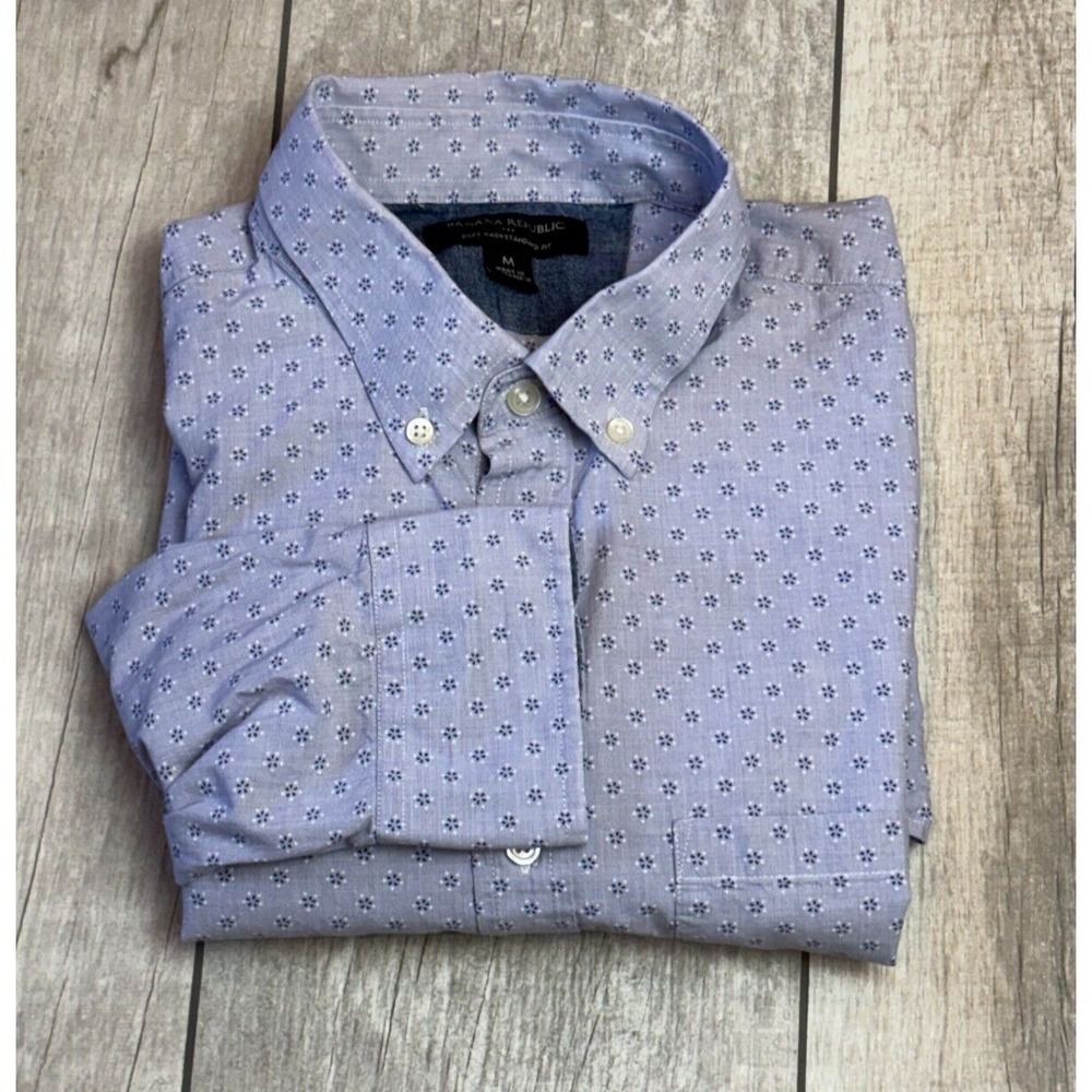 Banana Republic Mens Floral Soft Wash Button Up Shirt M Blue Flip Cuff Preppy